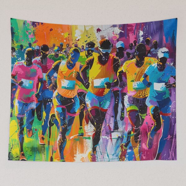 Item preview, Abstract depiction marathon runners racing vivid colours Active Outdoors Inspired Art designed and sold by CDC40.