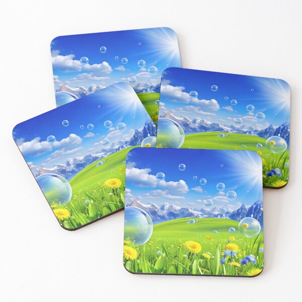 Item preview, Frutiger Aero y2k Aesthetic Meadow with Bubbles and Mountains and Sky designed and sold by bearslover.