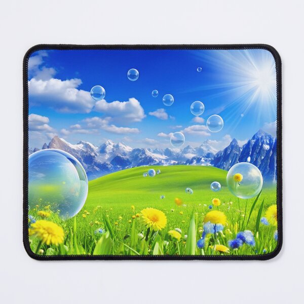 Item preview, Frutiger Aero y2k Aesthetic Meadow with Bubbles and Mountains and Sky designed and sold by bearslover.