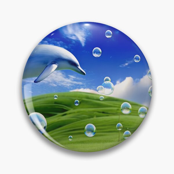 Item preview, Frutiger Aero Dolphin y2k Aesthetic Meadow with Bubbles and Mountains and Sky designed and sold by bearslover.