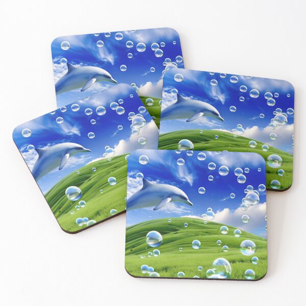 Item preview, Frutiger Aero Dolphin y2k Aesthetic Meadow with Bubbles and Mountains and Sky designed and sold by bearslover.