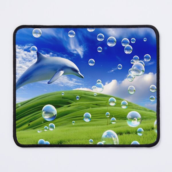 Item preview, Frutiger Aero Dolphin y2k Aesthetic Meadow with Bubbles and Mountains and Sky designed and sold by bearslover.