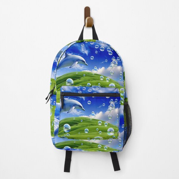 Item preview, Frutiger Aero Dolphin y2k Aesthetic Meadow with Bubbles and Mountains and Sky designed and sold by bearslover.