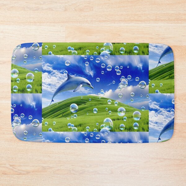 Item preview, Frutiger Aero Dolphin y2k Aesthetic Meadow with Bubbles and Mountains and Sky designed and sold by bearslover.
