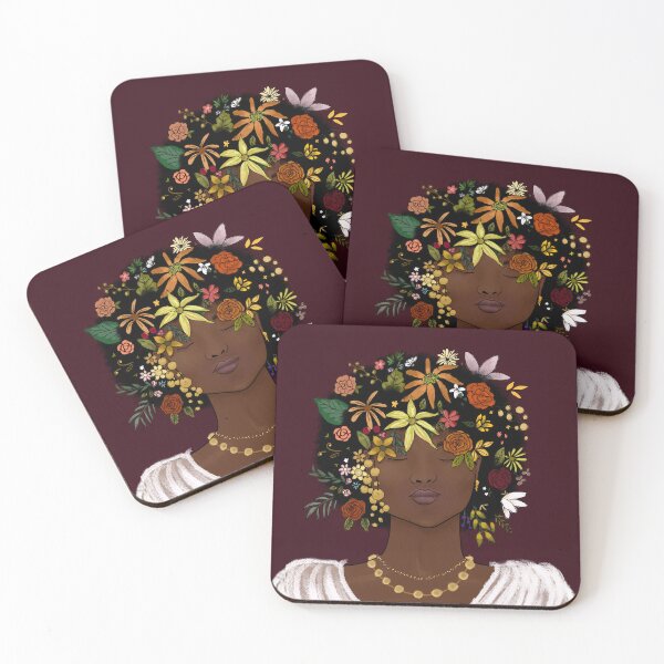 Item preview,  Elegant Flowered Afro version 3 Dark Maroon Back designed and sold by ClearAndHappy.