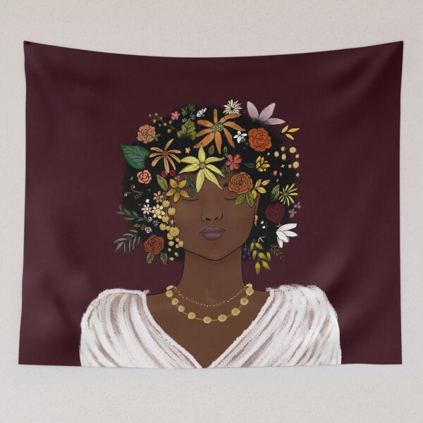 Item preview,  Elegant Flowered Afro version 3 Dark Maroon Back designed and sold by ClearAndHappy.