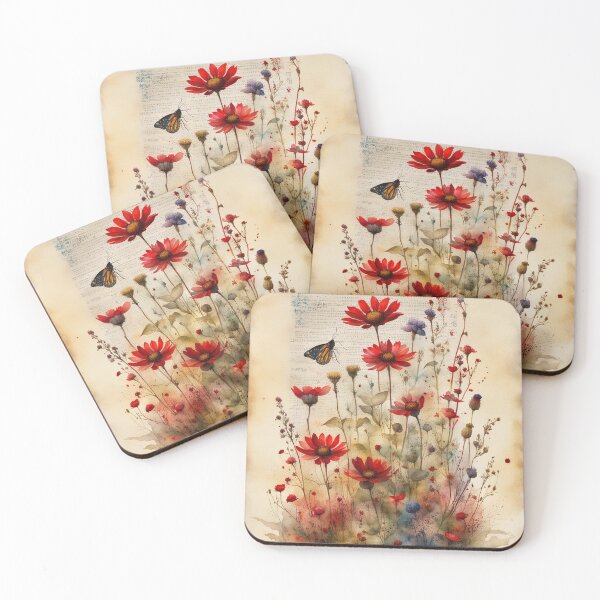 Item preview, Red and yellow wildflowers with moon designed and sold by Coolparrotgirl.