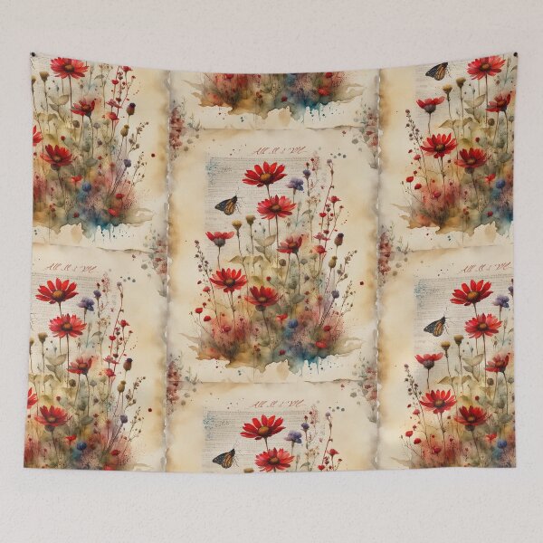 Item preview, Red and yellow wildflowers with moon designed and sold by Coolparrotgirl.