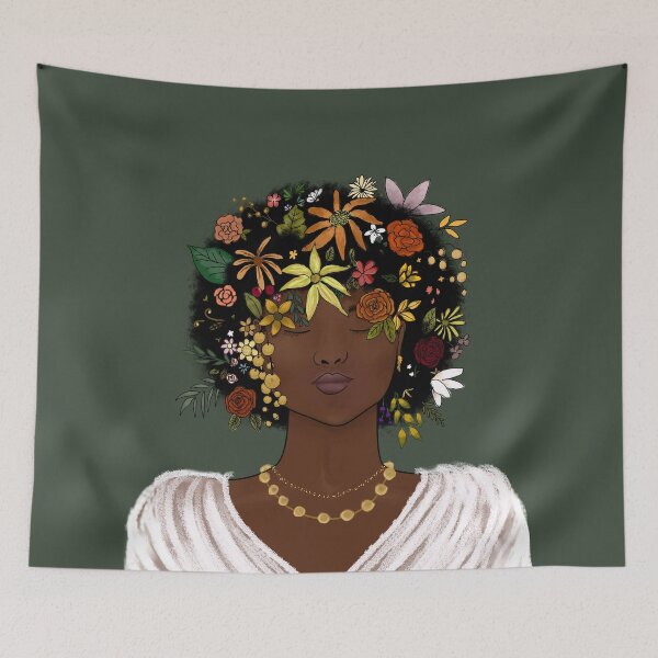 Item preview, Elegant Flowered Afro version 2 Green Back designed and sold by ClearAndHappy.