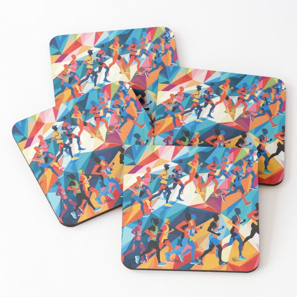 Item preview, Runners powering through course geometric patterns  Active Outdoors Inspired Art designed and sold by CDC40.