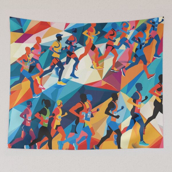 Item preview, Runners powering through course geometric patterns  Active Outdoors Inspired Art designed and sold by CDC40.