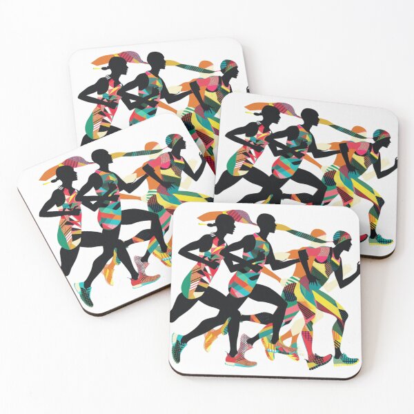 Item preview, Runners powering through course geometric patterns Active Outdoors Inspired Art designed and sold by CDC40.