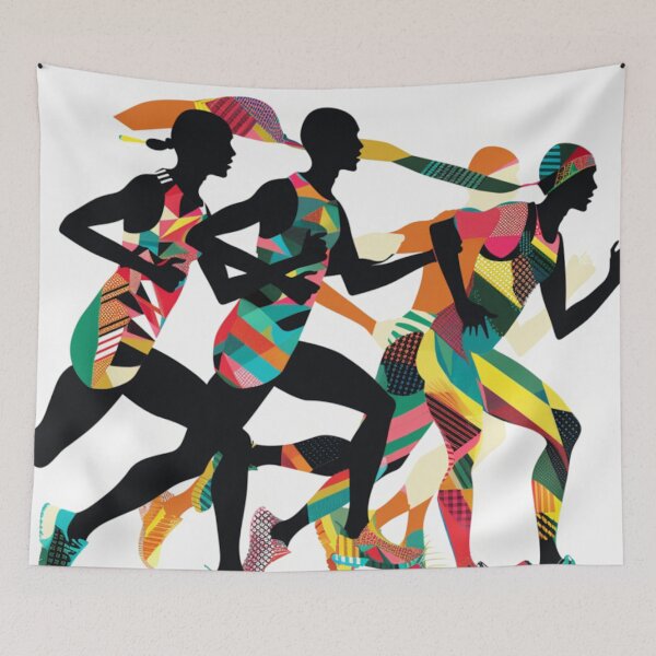 Item preview, Runners powering through course geometric patterns Active Outdoors Inspired Art designed and sold by CDC40.