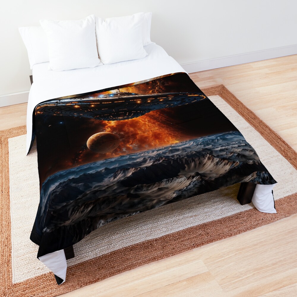The Antarious Exiting The Solar System Astonishing AI Concept Art by Xzendor7 Decorative Comforter