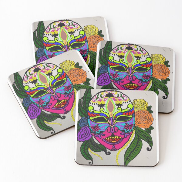 Item preview, Yellow, Orange, Purple, and Blue with Green Leaves, yellow Beards surrounding a Colourful Facemask Tattoo. designed and sold by Hope4thefuture by Joshua Barber .