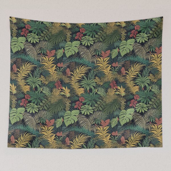 Item preview, Exotic jungle pattern palm leaves in various shades of green jungle designed and sold by Frostquest.