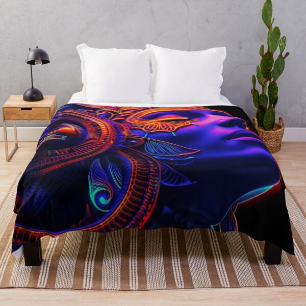 Item preview, Mesmerizing Blacklight Aztec Neon Goddess Art - Unique Tribal Design designed and sold by Mystikos Art.