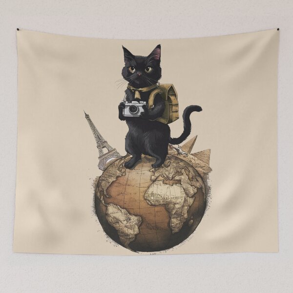 Item preview, Vintage Old World Black Cat Earth Day Travel designed and sold by JediKittenWars.