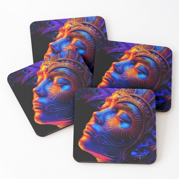Item preview, Enchanting Blacklight Neon Portrait of Indian Woman with Ornate Headdress designed and sold by Mystikos Art.