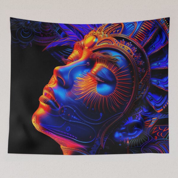 Item preview, Enchanting Blacklight Neon Portrait of Indian Woman with Ornate Headdress designed and sold by Mystikos Art.