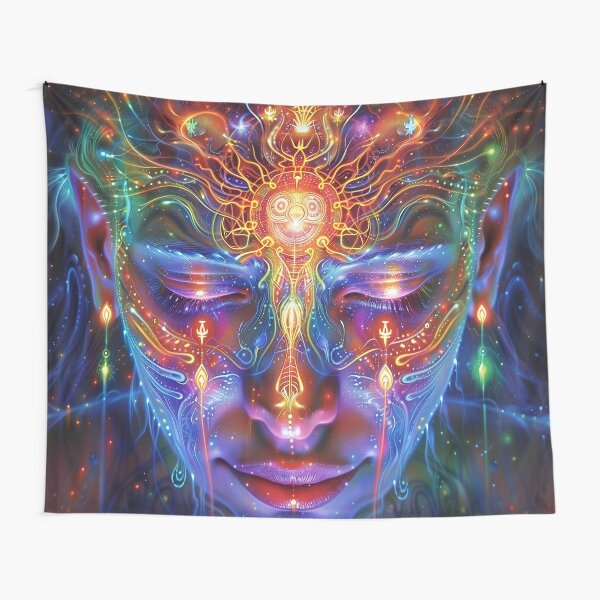 Item preview, Mind-Bending Neon DMT Fractal Shaman Art - Psychedelic Journey designed and sold by Mystikos Art.