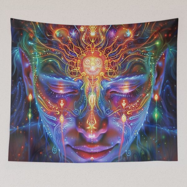 Item preview, Mind-Bending Neon DMT Fractal Shaman Art - Psychedelic Journey designed and sold by Mystikos Art.