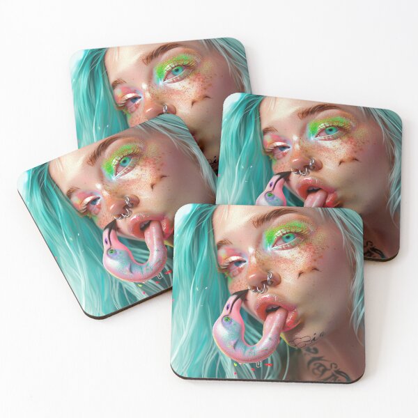 Item preview, Eccentric Surreal Hipster Girl with Flamingo - Weirdcore Artwork designed and sold by Mystikos Art.