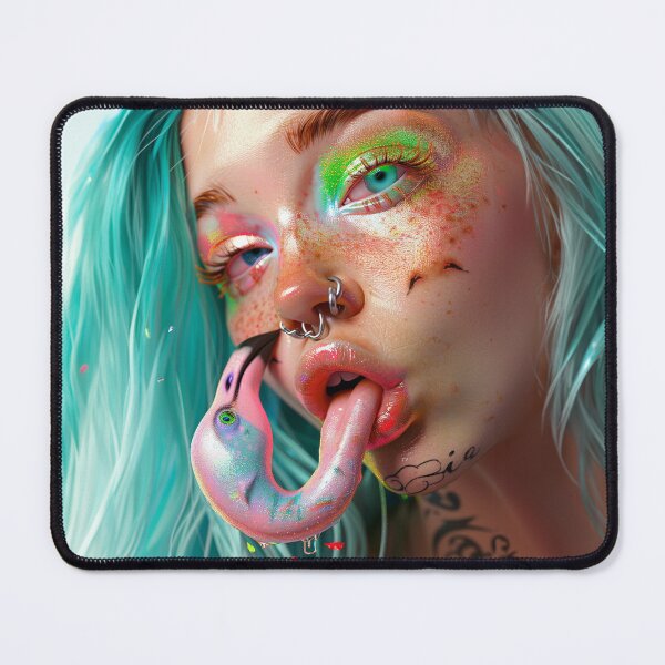 Item preview, Eccentric Surreal Hipster Girl with Flamingo - Weirdcore Artwork designed and sold by Mystikos Art.