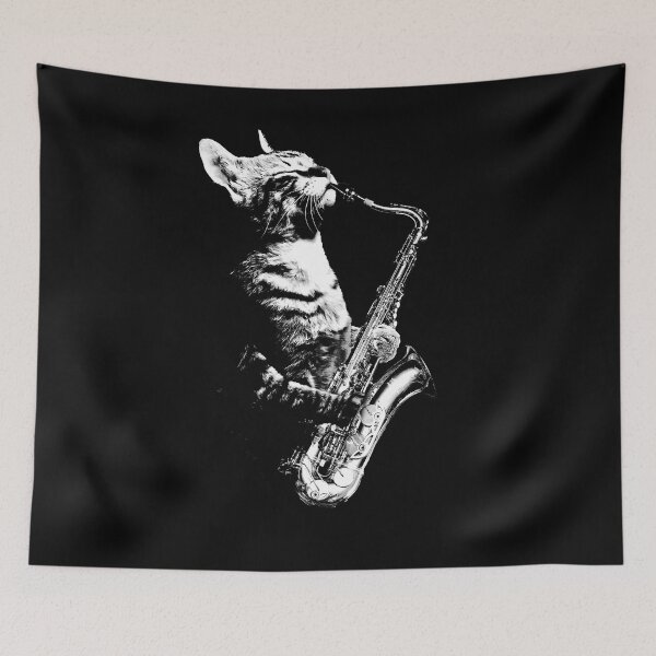 Item preview, Cat Playing Saxophone Cat Saxophonist Cat Jazz designed and sold by wowwowmeow.