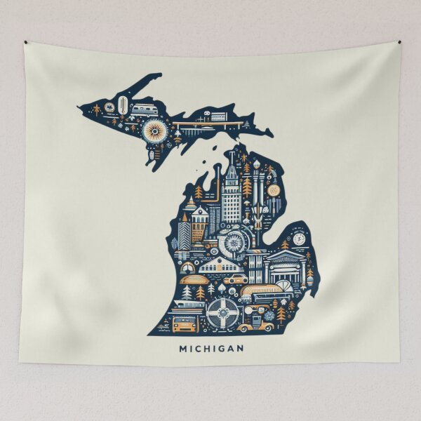 Item preview, Michigan, Vintage Abstract Symbolic Sights Animation designed and sold by Gaborai.