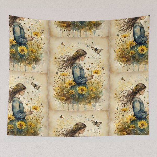 Item preview, Yellow wildflowers with girl designed and sold by Coolparrotgirl.