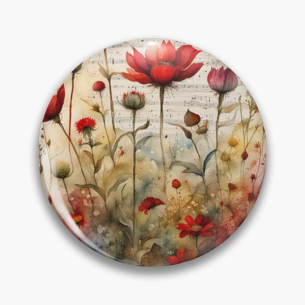 Item preview, Red and yellow wildflowers with music notes designed and sold by Coolparrotgirl.