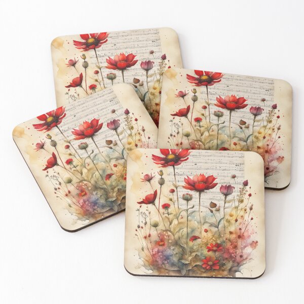 Item preview, Red and yellow wildflowers with music notes designed and sold by Coolparrotgirl.