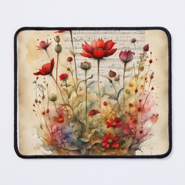 Item preview, Red and yellow wildflowers with music notes designed and sold by Coolparrotgirl.