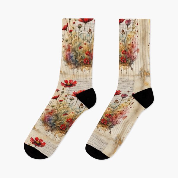 Item preview, Red and yellow wildflowers with music notes designed and sold by Coolparrotgirl.