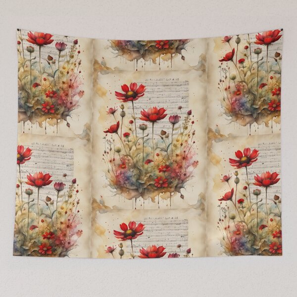 Item preview, Red and yellow wildflowers with music notes designed and sold by Coolparrotgirl.