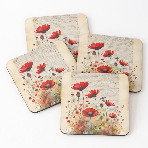 Item preview,  Red and yellow wildflowers  designed and sold by Coolparrotgirl.