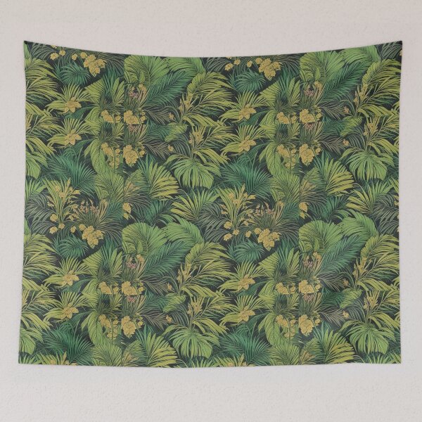 Item preview, Exotic jungle pattern palm leaves in various shades of green jungle designed and sold by Frostquest.