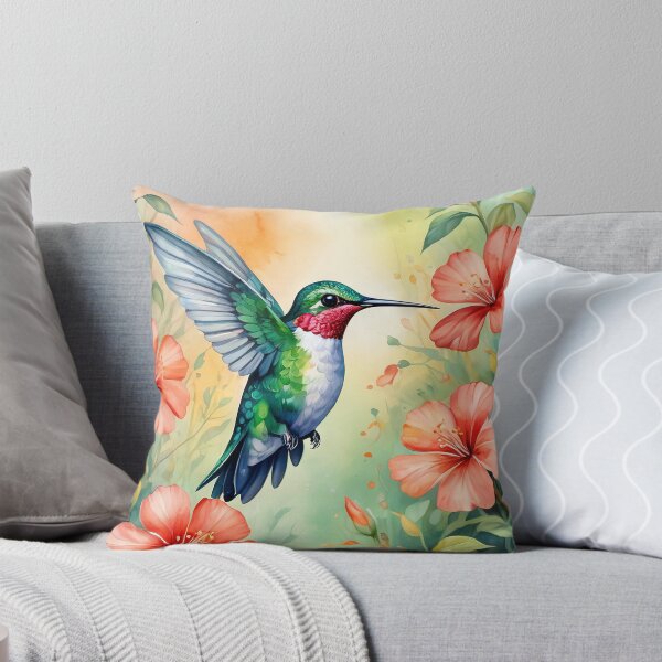 Item preview, Hummingbird sipping nectar from flower - watercolor art designed and sold by ChaosEdits.