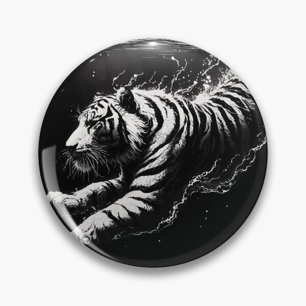 Item preview, Monochromatic Outline Tiger Swimming in Water designed and sold by TomFrontierArt.