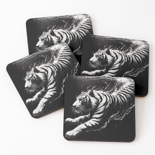 Item preview, Monochromatic Outline Tiger Swimming in Water designed and sold by TomFrontierArt.