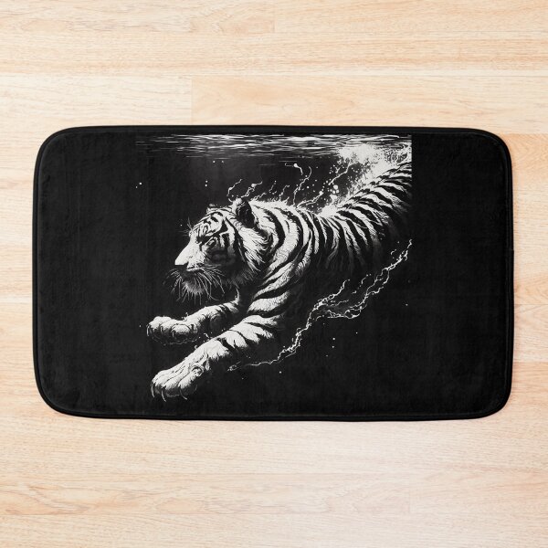 Item preview, Monochromatic Outline Tiger Swimming in Water designed and sold by TomFrontierArt.