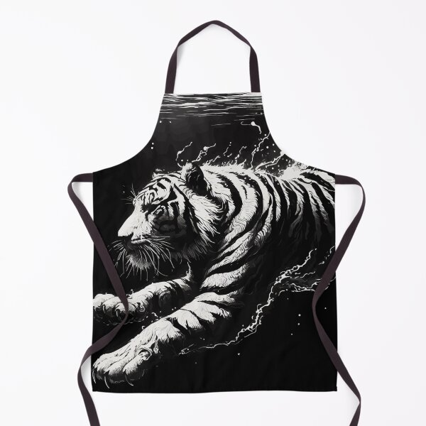 Item preview, Monochromatic Outline Tiger Swimming in Water designed and sold by TomFrontierArt.