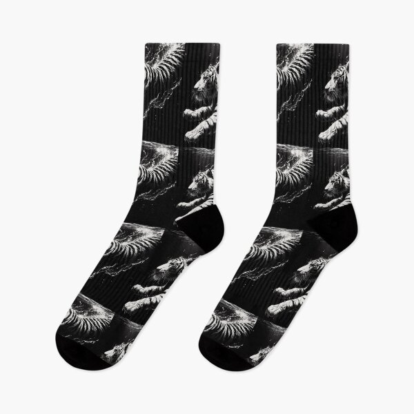 Item preview, Monochromatic Outline Tiger Swimming in Water designed and sold by TomFrontierArt.