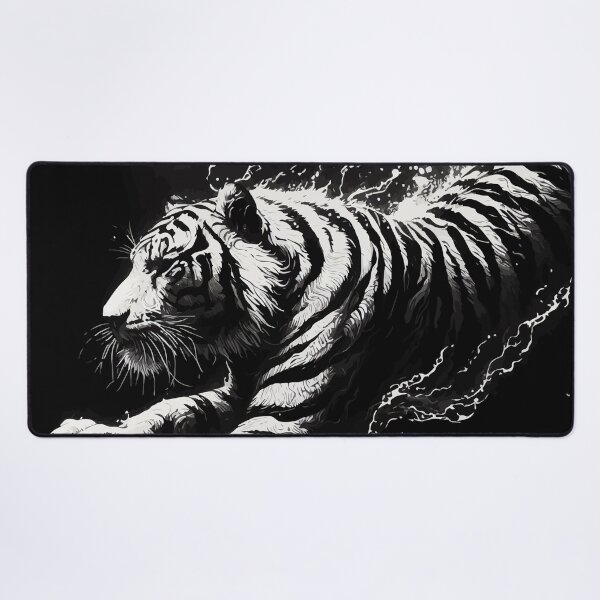 Item preview, Monochromatic Outline Tiger Swimming in Water designed and sold by TomFrontierArt.