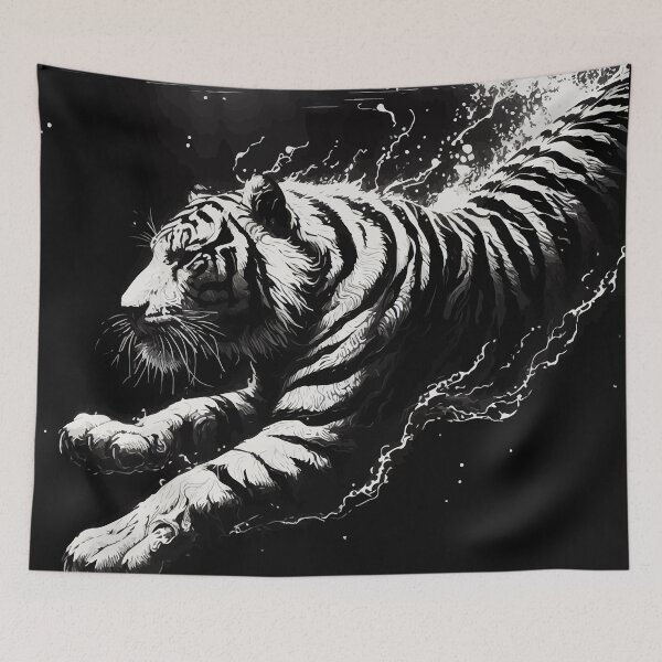 Item preview, Monochromatic Outline Tiger Swimming in Water designed and sold by TomFrontierArt.