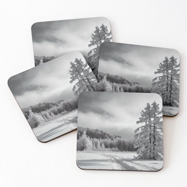 Item preview, Winter Trail: Monochromatic Mountain Forest Scene Photograph  designed and sold by ShadeScapeArt.