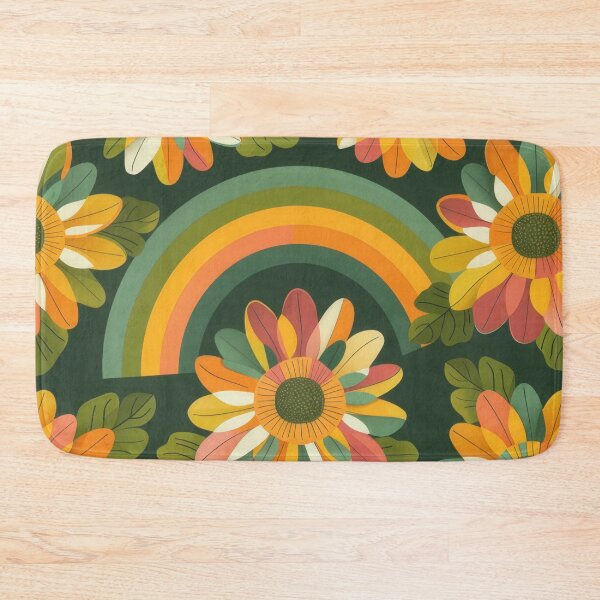 Item preview, Retro colourful floral rainbow print designed and sold by PrettyPinkSkies.