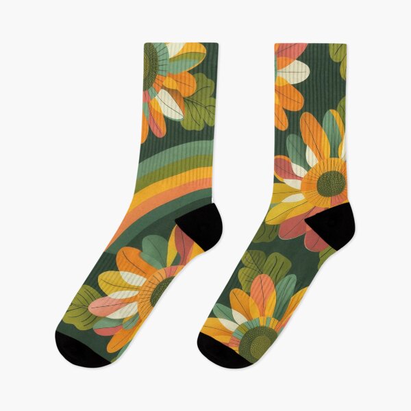 Item preview, Retro colourful floral rainbow print designed and sold by PrettyPinkSkies.