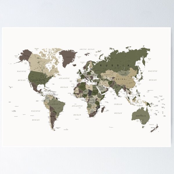 World Map in Camouflage Colors Poster